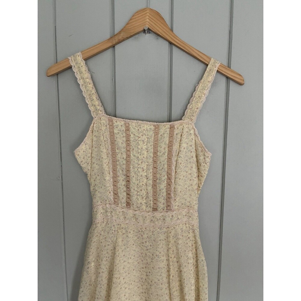 Vtg Gunne Sax Jessica Prairie Dress 7 XS Prairie Pale Yellow Floral Sleeveless - Picture 7 of 9
